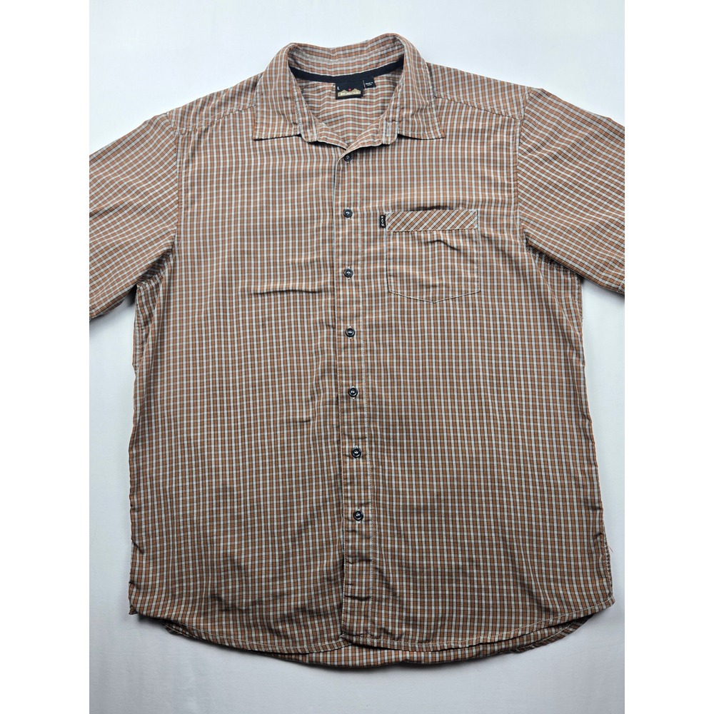 KAVU Men's Short Sleeve Button Up‎ Shirt Plaid Outdoor Casual Travel Size Large